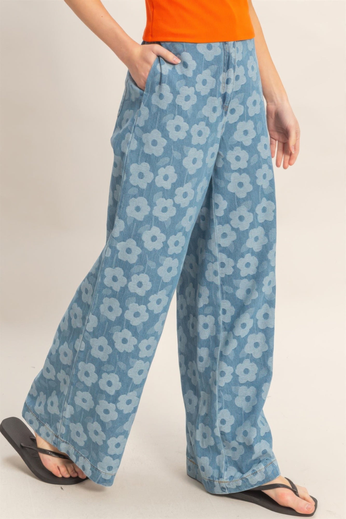 Floral wide-leg pants from Toshe Women's Fashions, featuring a flowy design and vibrant floral pattern.