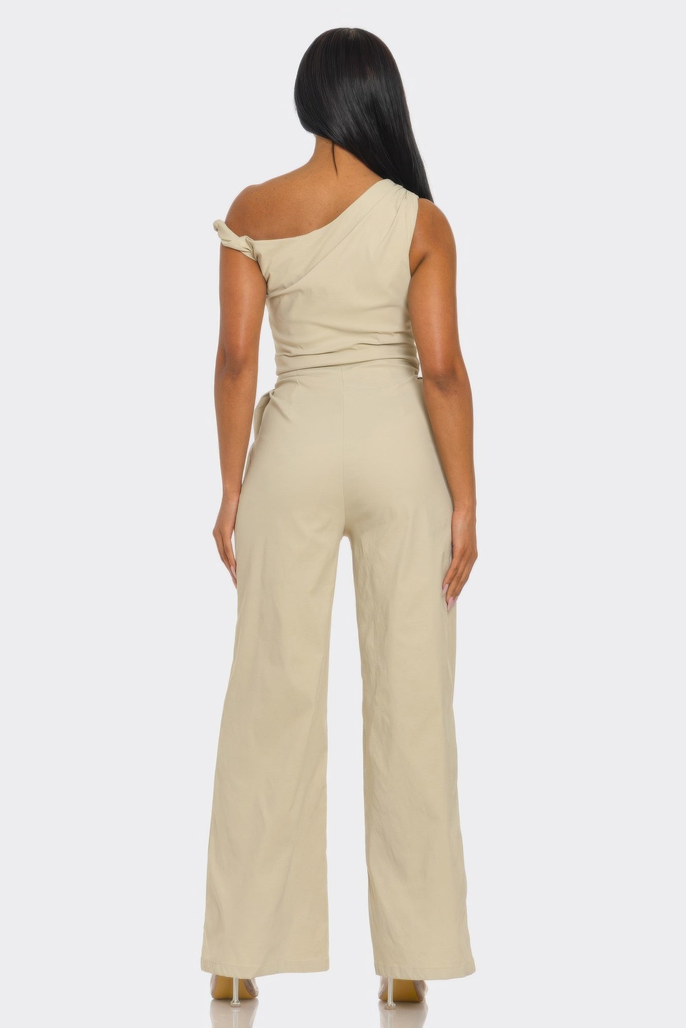 Chic Toshe Women's Fashions one-shoulder jumpsuit in black, featuring a fitted silhouette and stylish design for elegant occasions.