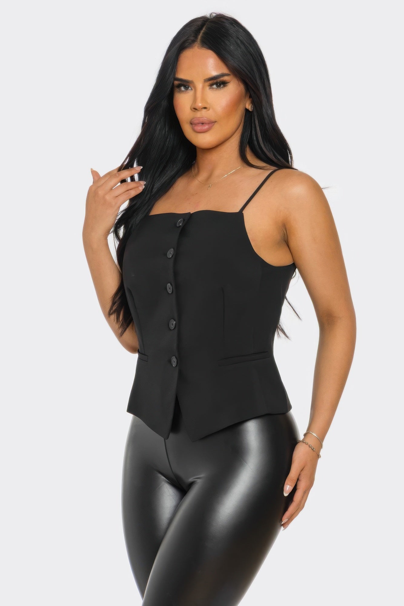 Ivory chic button-up corset top from Toshe Women's Fashions, featuring a fitted silhouette and front button details.