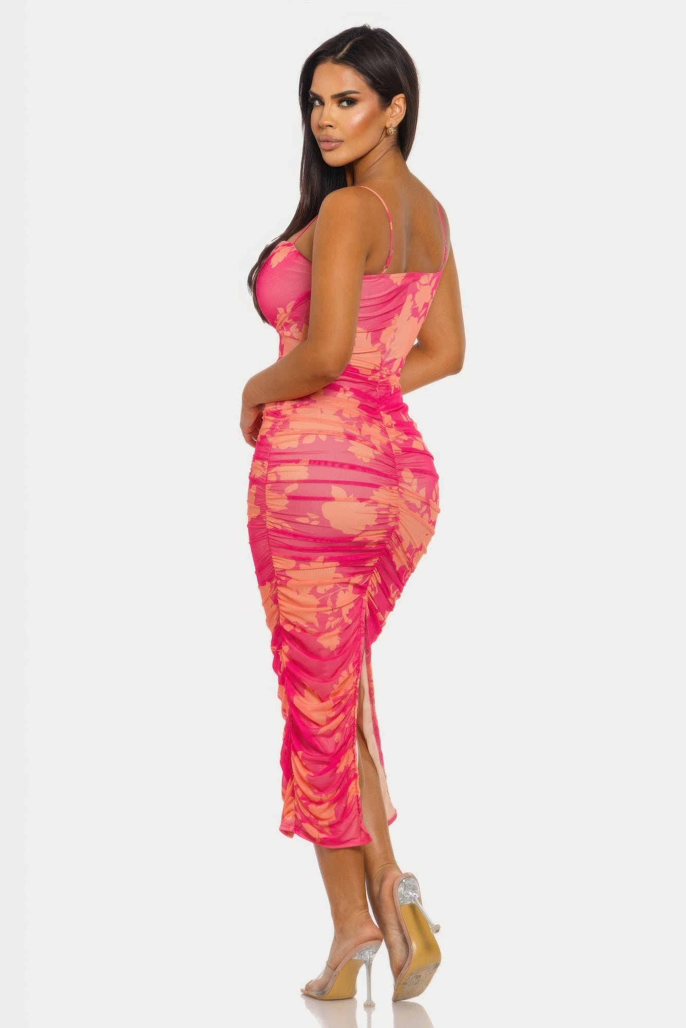 Sunset Bloom Mesh Dress by Toshe Women's Fashions featuring vibrant floral patterns and lightweight, breathable fabric.