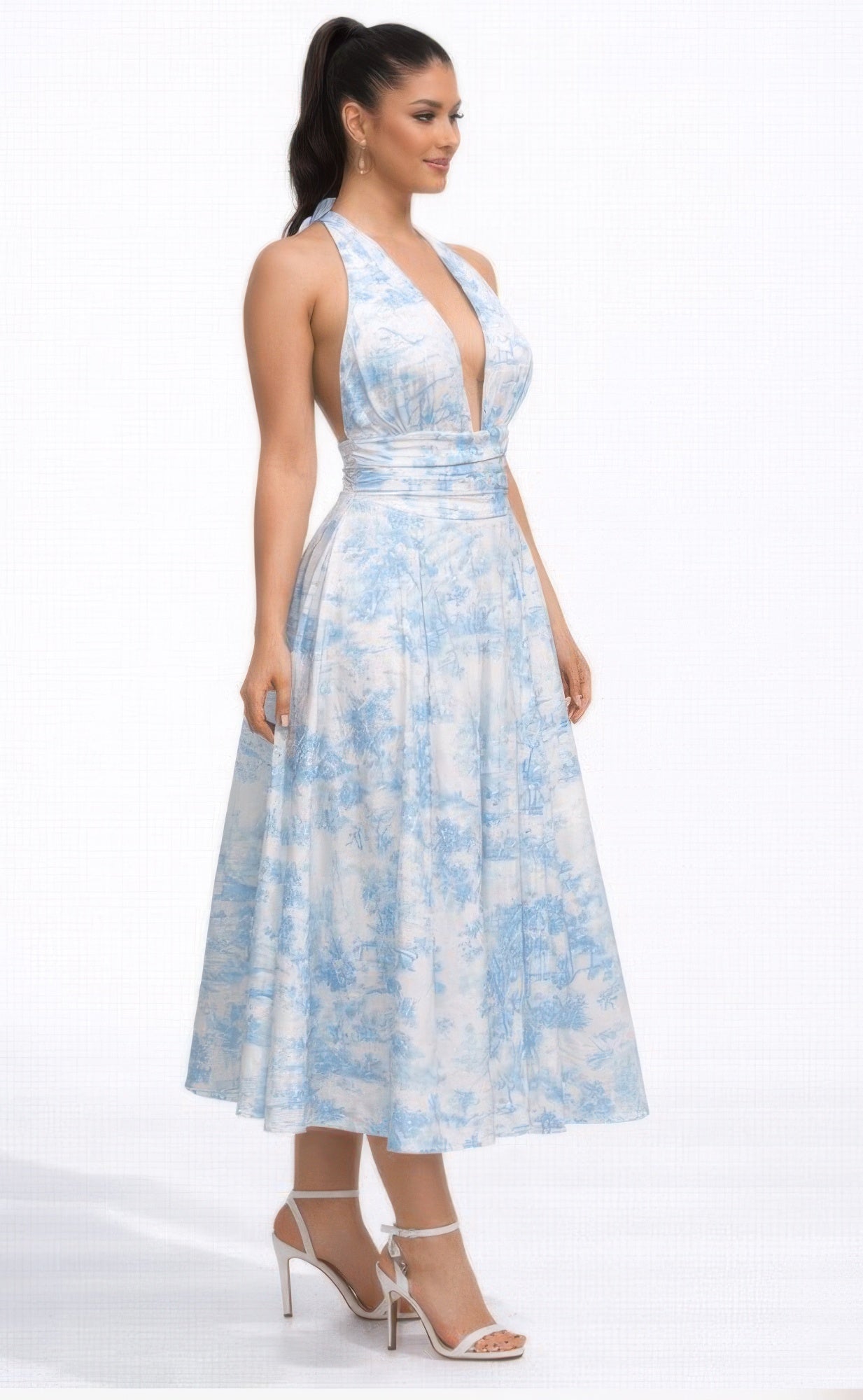 Seraphina Garden Muse Dress by Toshe Women's Fashions, floral print, flowing fabric, sleeveless design, perfect for summer or garden events.