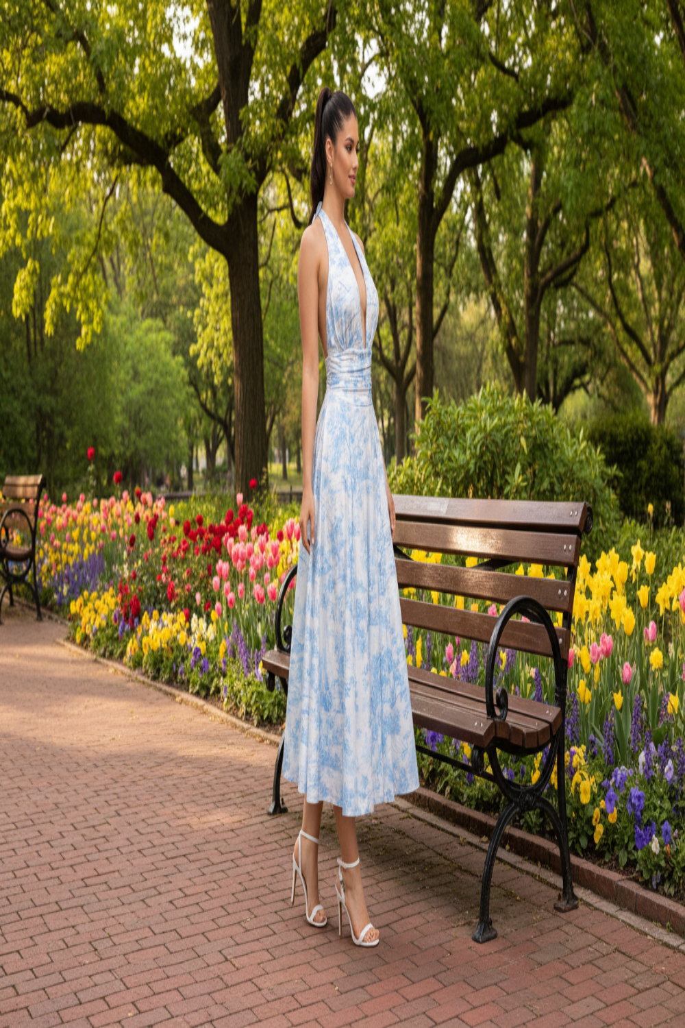Seraphina Garden Muse Dress by Toshe Women's Fashions featuring floral print, sleeveless design, and flowing fabric displayed on a hanger