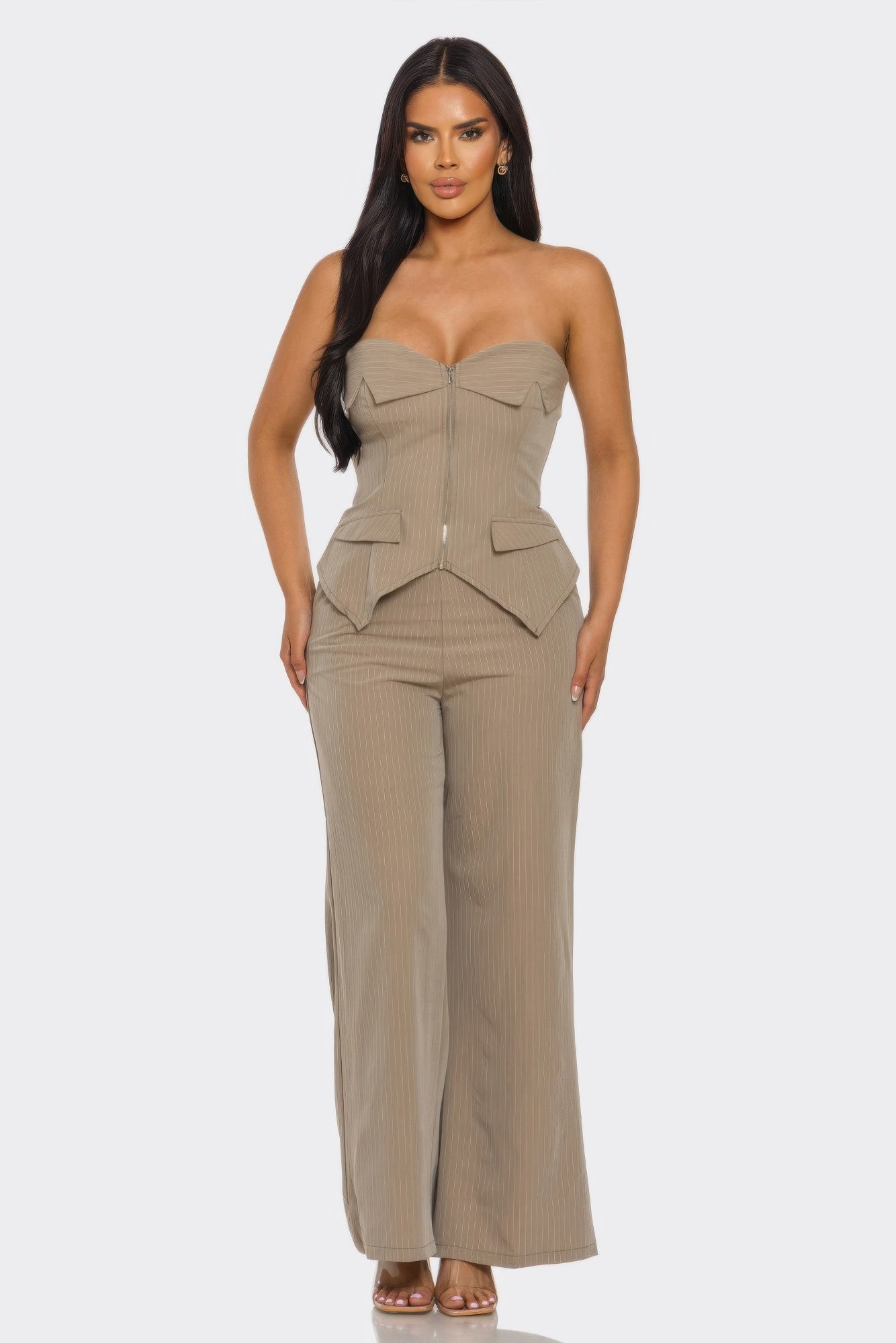 Toshe Women's Fashions off-shoulder vest top and matching pants set, stylish casual outfit with a modern fit.