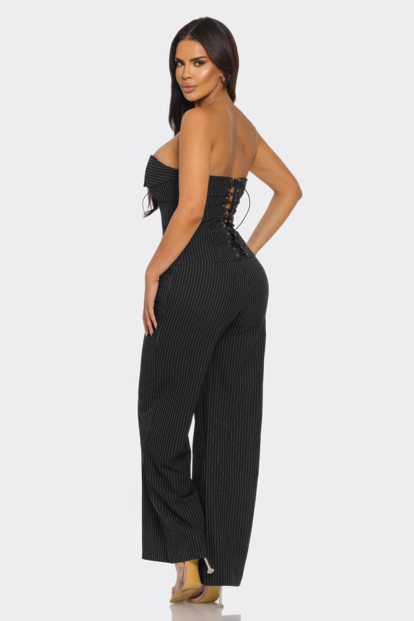 Off-shoulder vest top and matching pants set by Toshe Women's Fashions, stylish and modern outfit for casual or semi-formal wear.