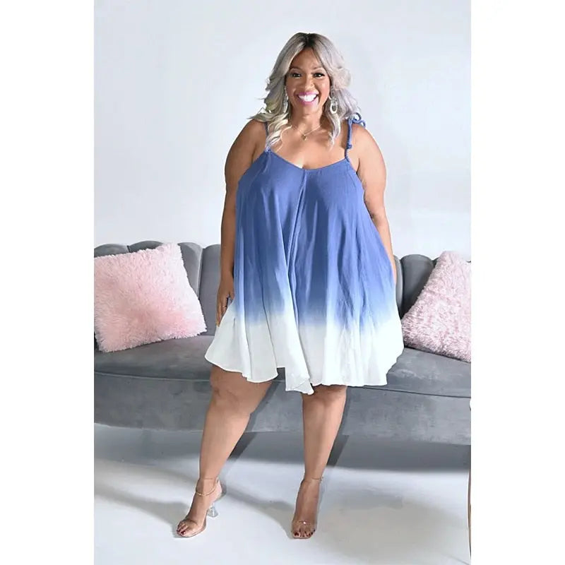 Blue White Ombre Halter A-Line Mini Dress - Toshe Women's Fashions