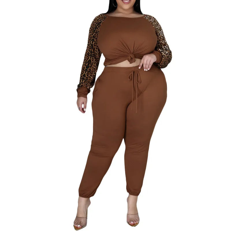 Leopard Print Crop Top and Leggings Set - Toshe Women's Fashions