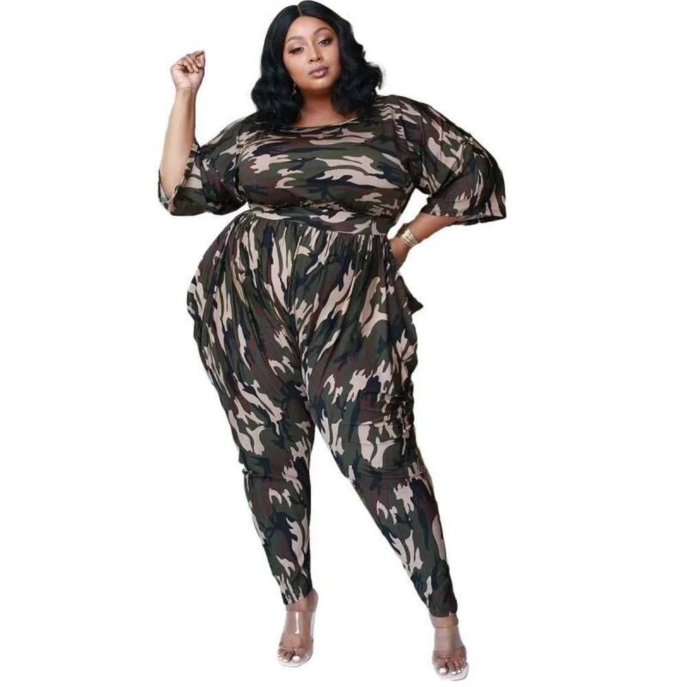 Camouflage Top with Pocketed Cargo Pants - Toshe Women's Fashions