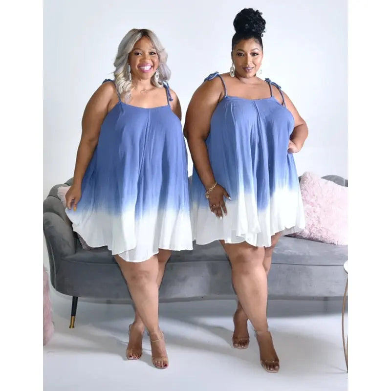 Blue White Ombre Halter A-Line Mini Dress - Toshe Women's Fashions