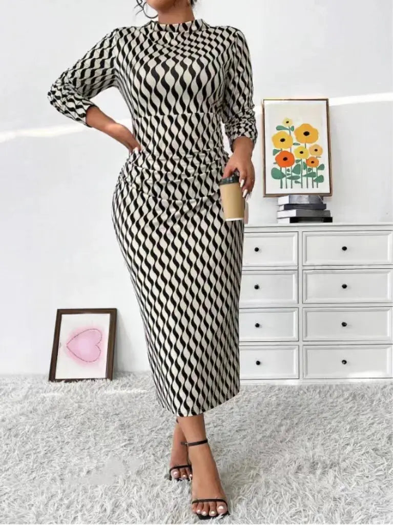 Wave Print Bodycon Dress Toshe Women's Fashions