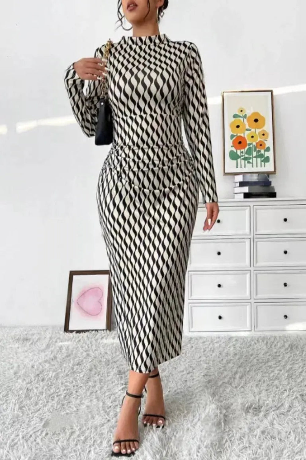 Wave Print Bodycon Dress Toshe Women's Fashions