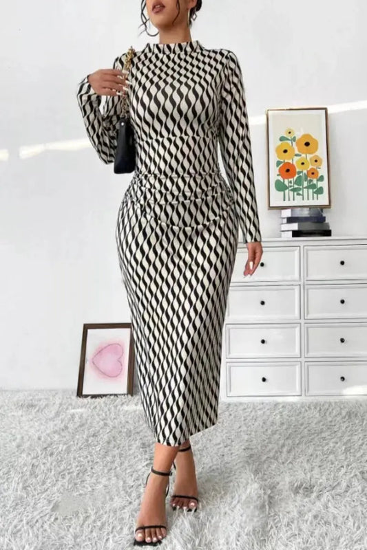 Wave Print Bodycon Dress Toshe Women's Fashions