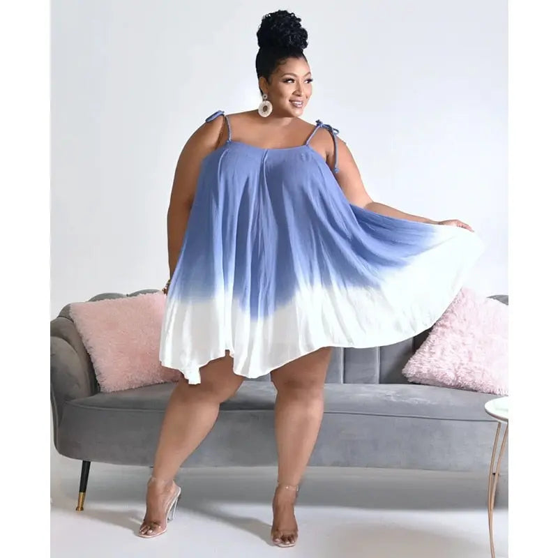 Blue White Ombre Halter A-Line Mini Dress - Toshe Women's Fashions