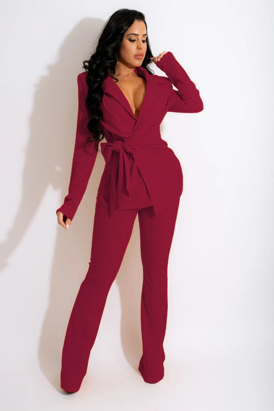 Power Chic Collared Belted Pants Set – Effortless Elegance in Motion