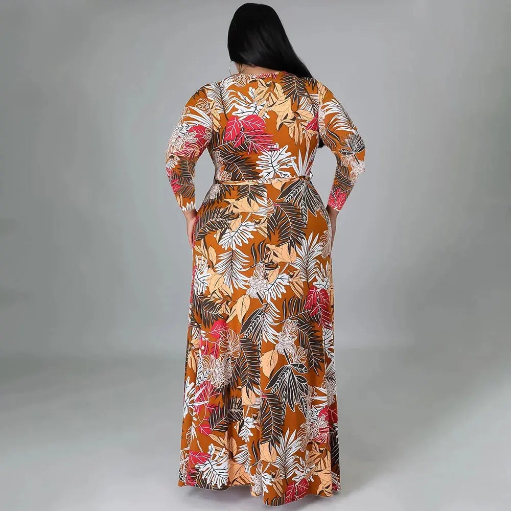 long dress plus size women clothing casual printing long sleeve V neck  dresses aliexpress