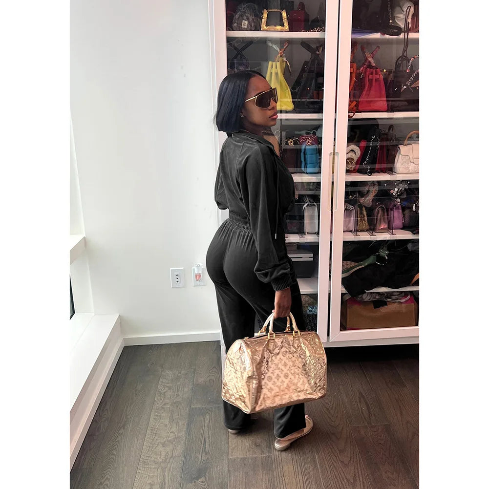 Zipper Front Crop Jacket and Straight Leg Tracksuit