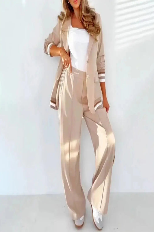 Striped Coat & Sweatpants Pants Set