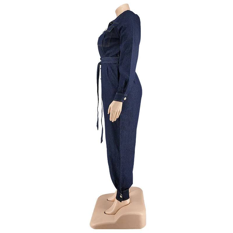 Silver Button Belted Jumpsuit - Toshe Women's Fashions