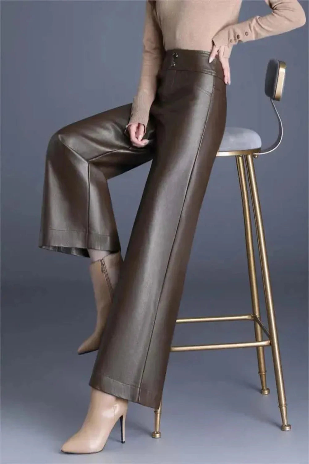 Faux Leather Wide Leg Pant Toshe Women's Fashions