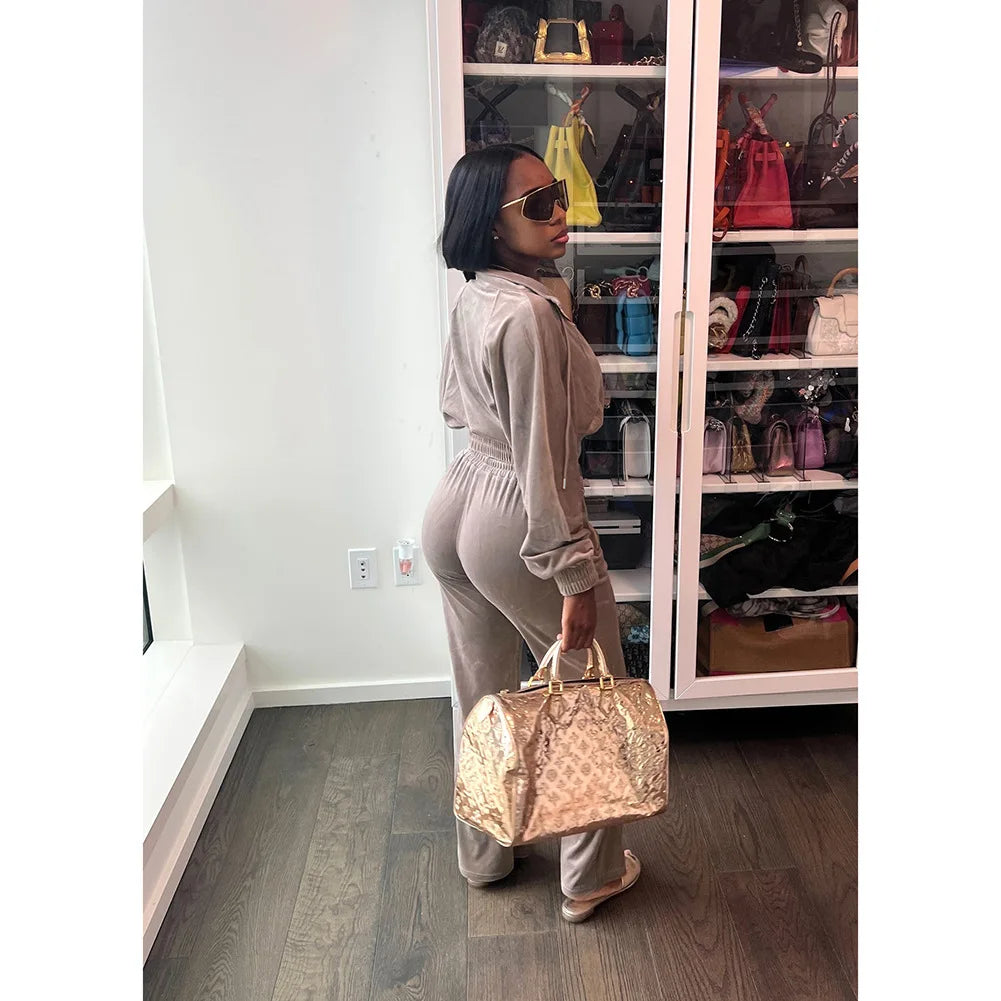 Zipper Front Crop Jacket and Straight Leg Tracksuit