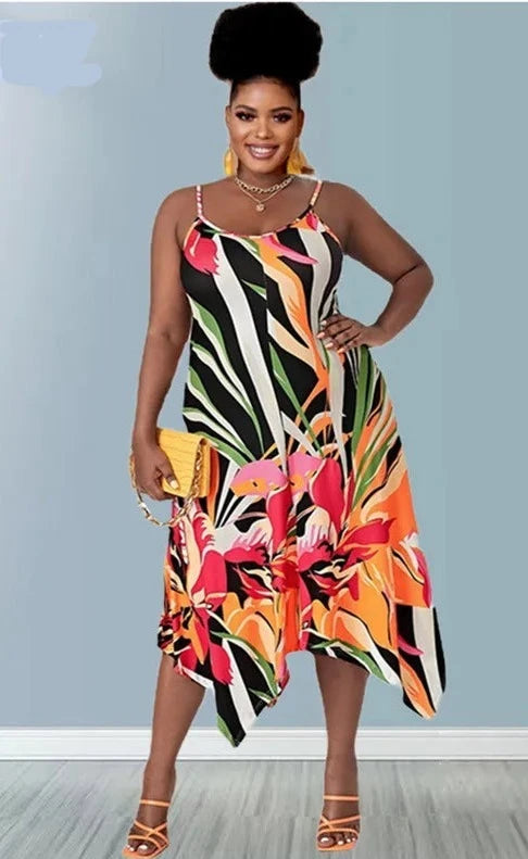 Wave Print Handkerchief Hem Maxi Dress - Toshe Women's Fashions