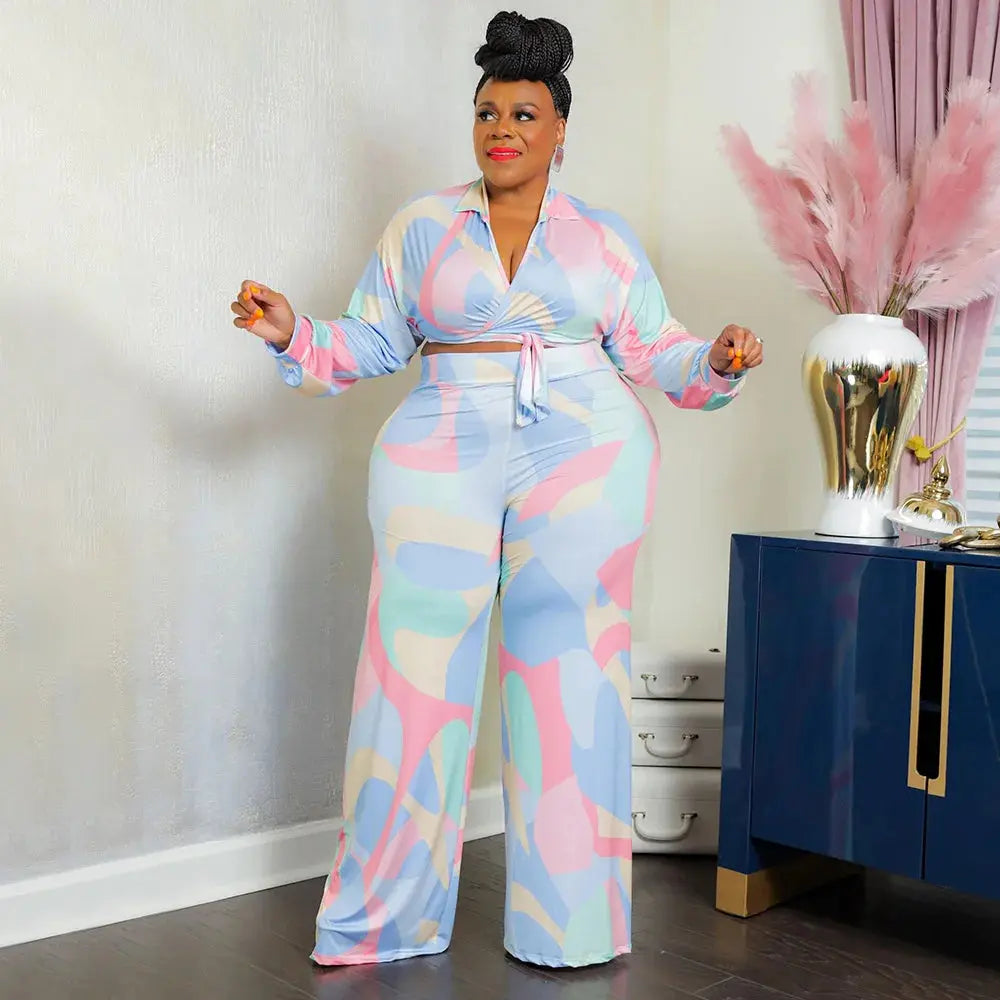 Vintage Plus Size Tie Dye Houndstooth Straight Pants Suit Two 2Piece Set aliexpress