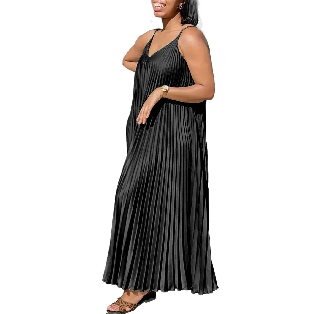 Spaghetti Strap Pleated Slip Dress - Toshe Women's Fashions