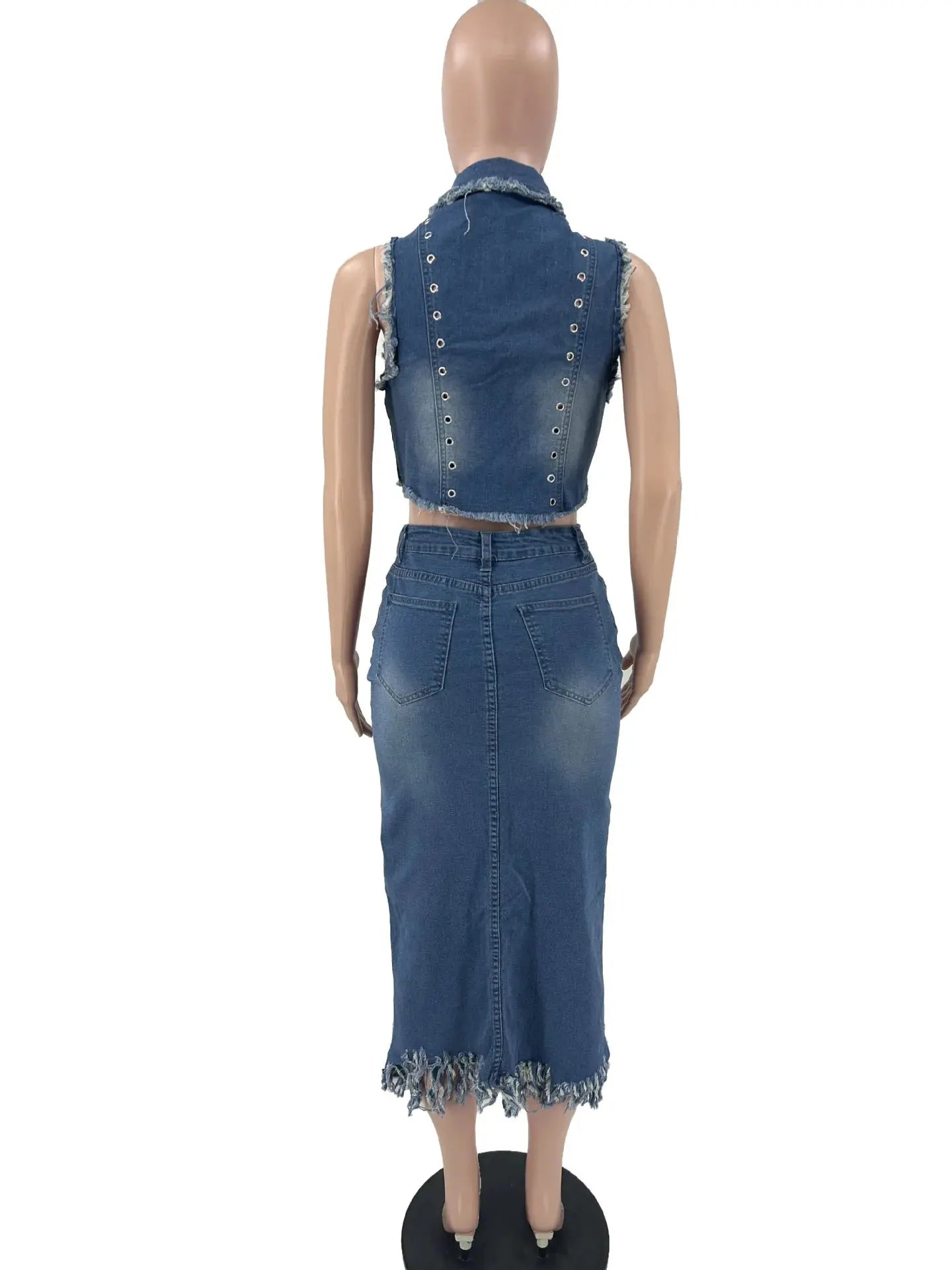 Vintage Denim Skirt Outfits Set Sexy Women Elegant Two Pieces Jeans Matching Set Top+Split Skirt aliexpress