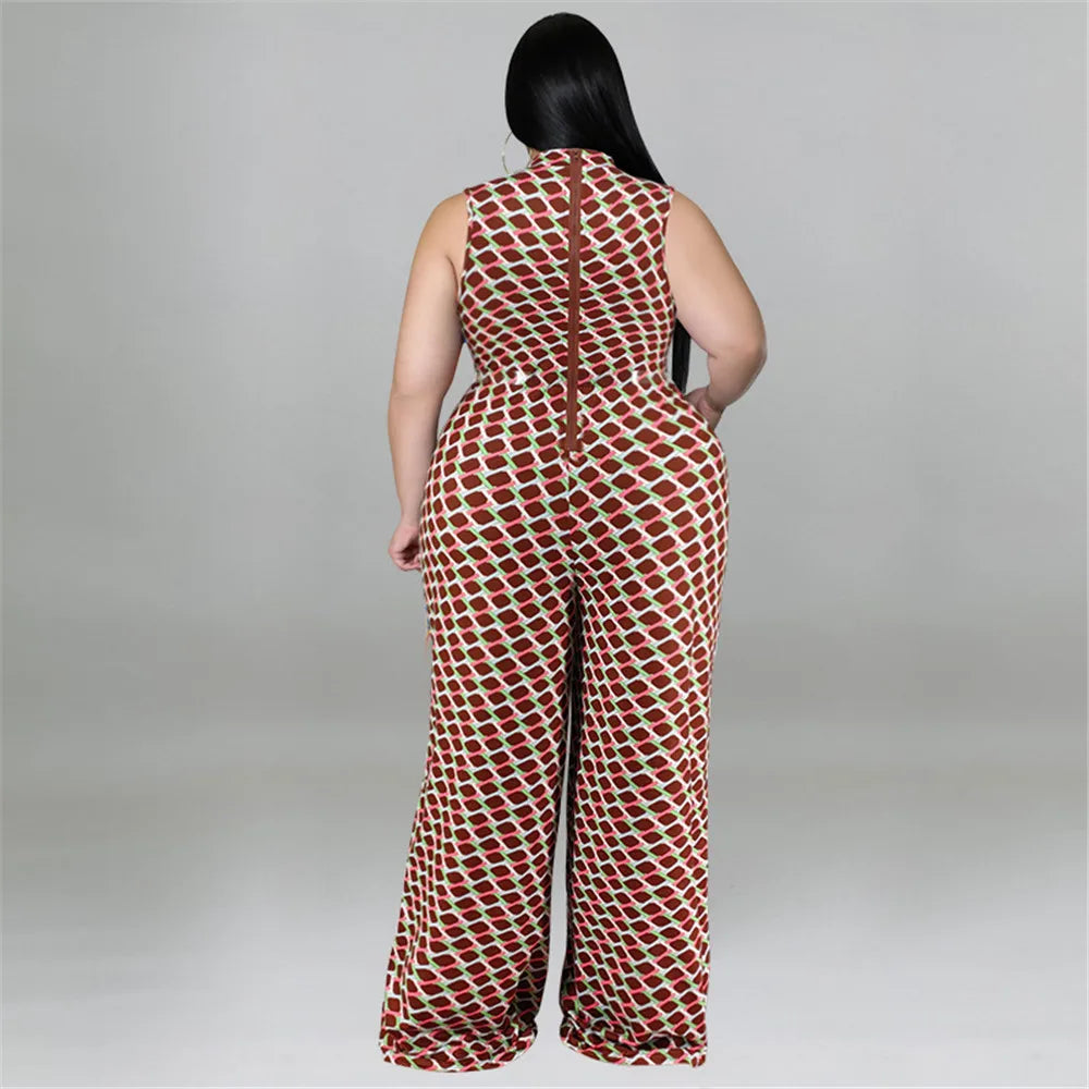 Plaid Print Sleeveless Jumpsuit with Belt - Toshe Women's Fashions
