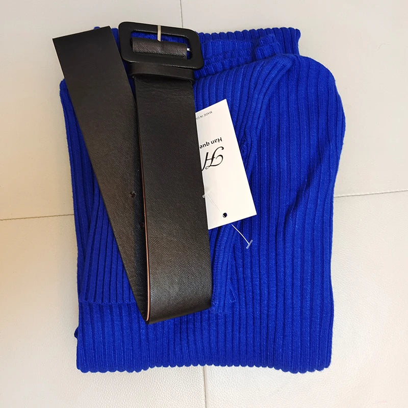 Knitted Turtleneck Sweater Bodycon Dress With Belt