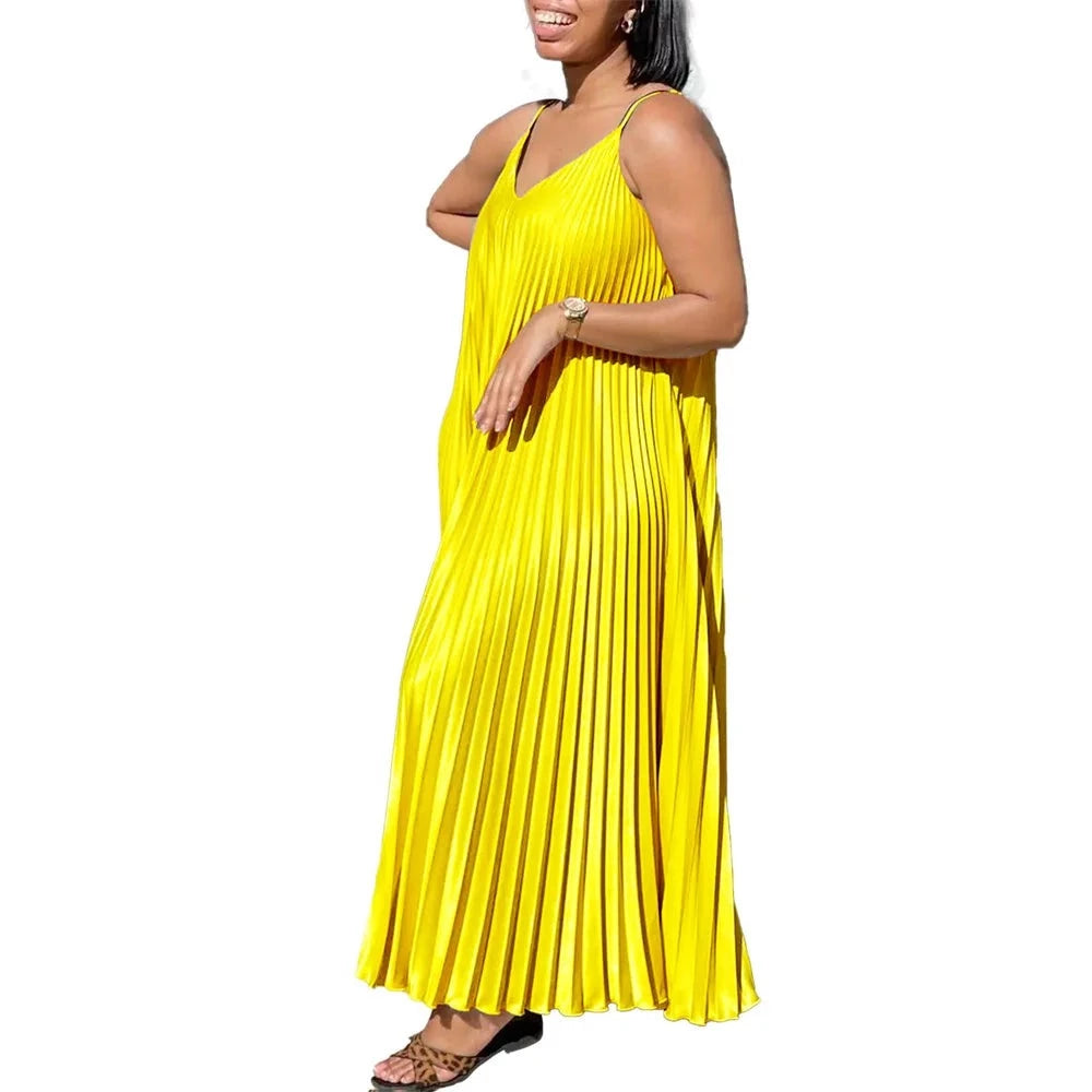 Spaghetti Strap Pleated Slip Dress - Toshe Women's Fashions