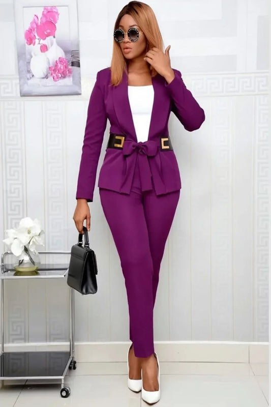 Golden Hour Power Set – Belted Tie Top & Ankle Trouser Elegance