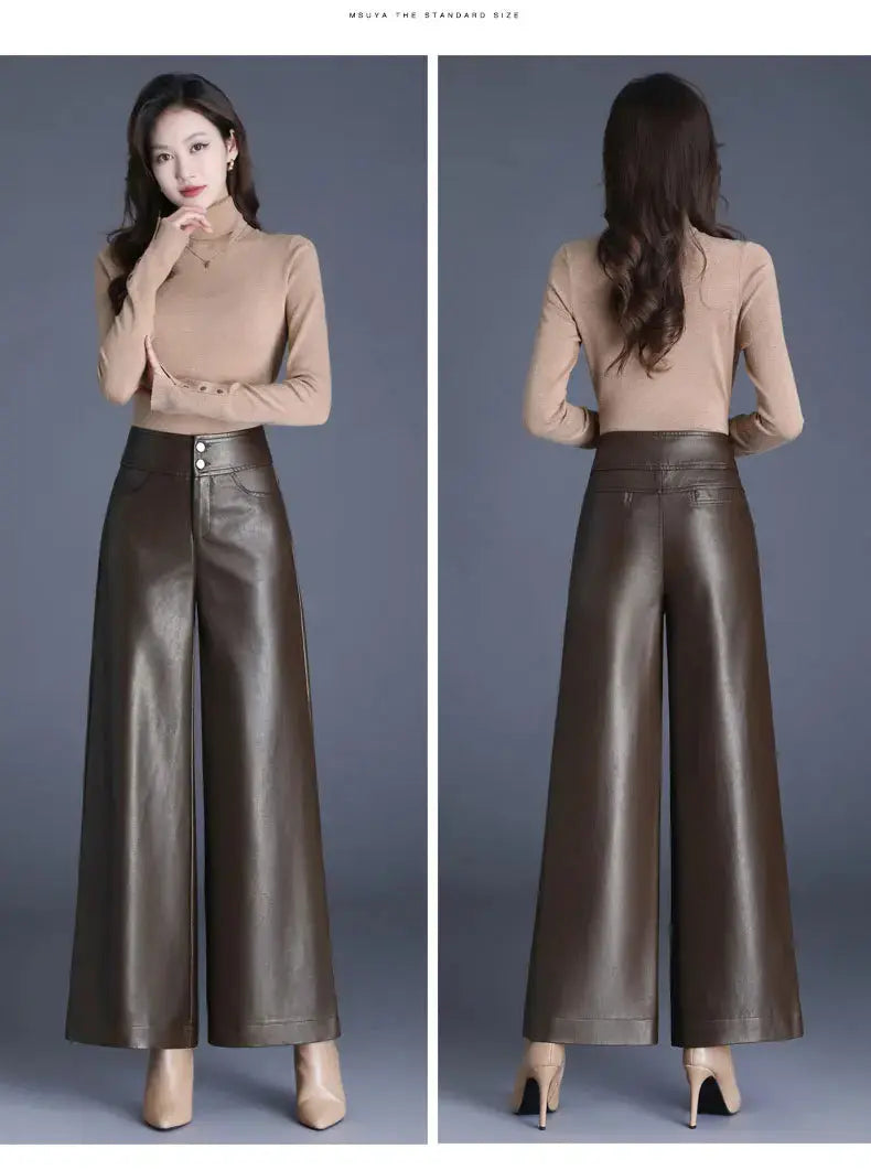 Faux Leather Wide Leg Pant Toshe Women's Fashions