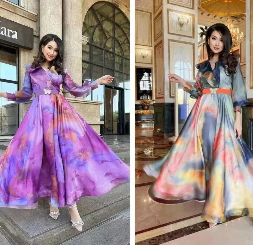 Large Printing Mesh Dress