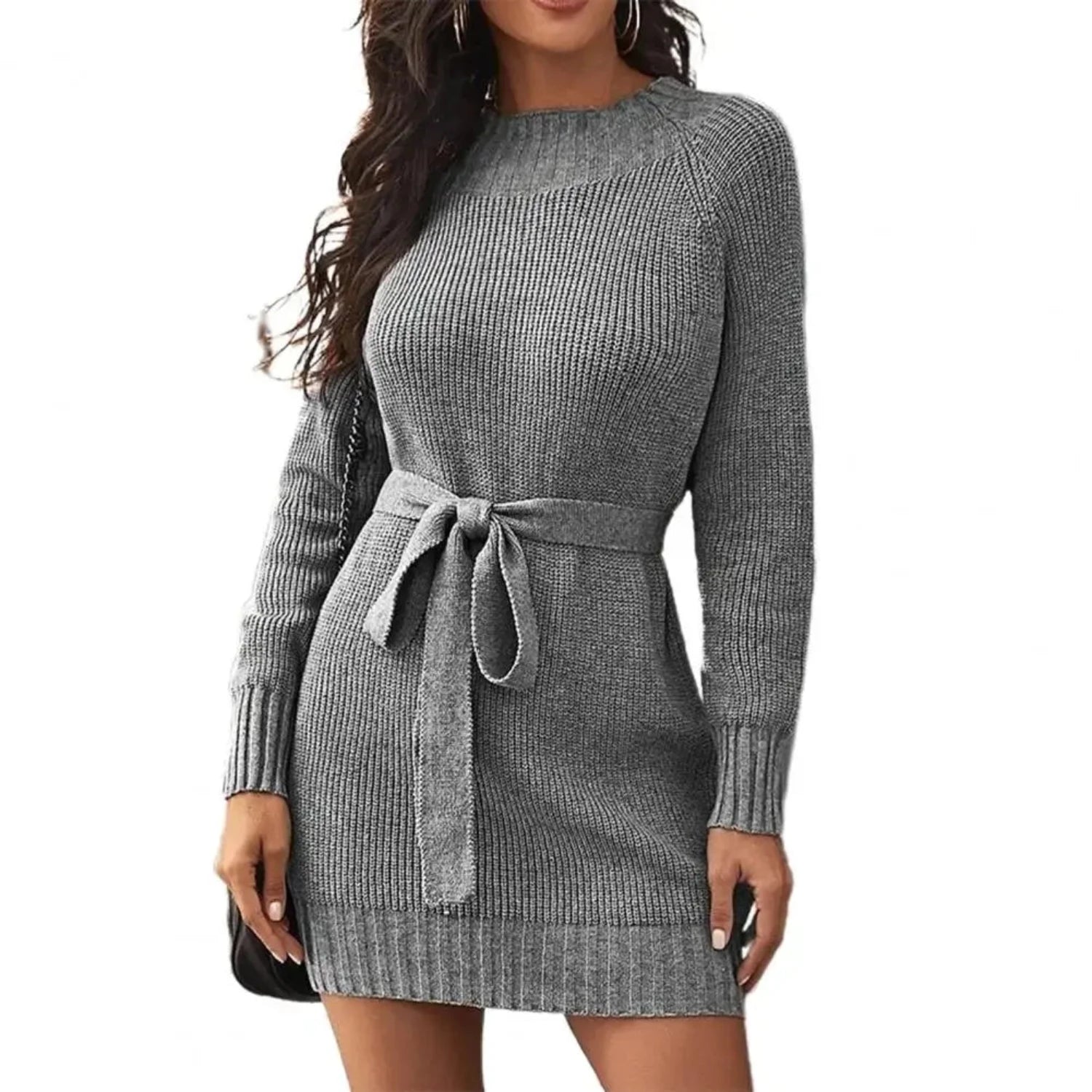 Long Sleeve Knitted Dresses  O-Neck A-line Mini Dress Toshe Womens Fashion