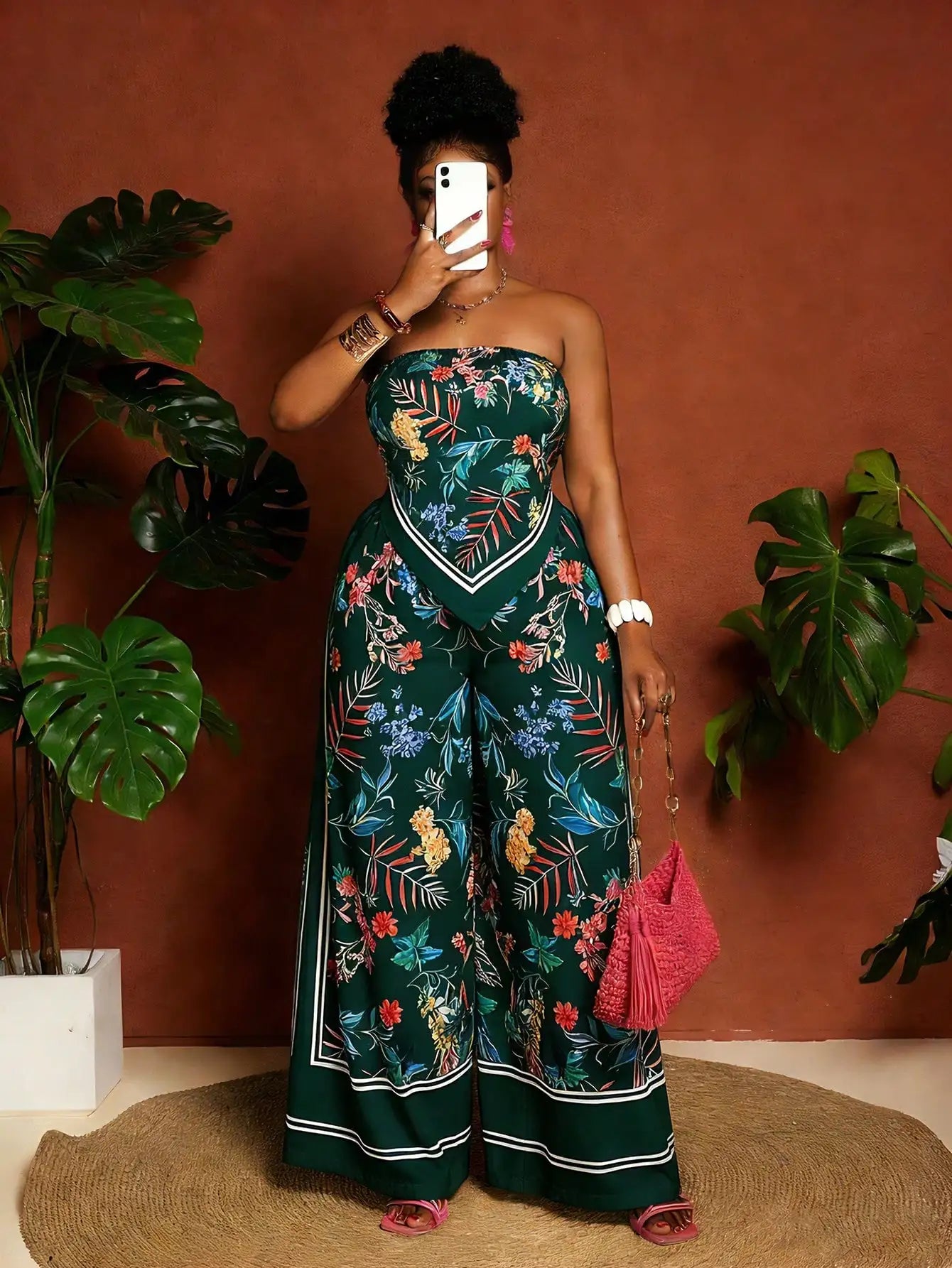 Floral Bandeau Top & Wide Leg Pants Set