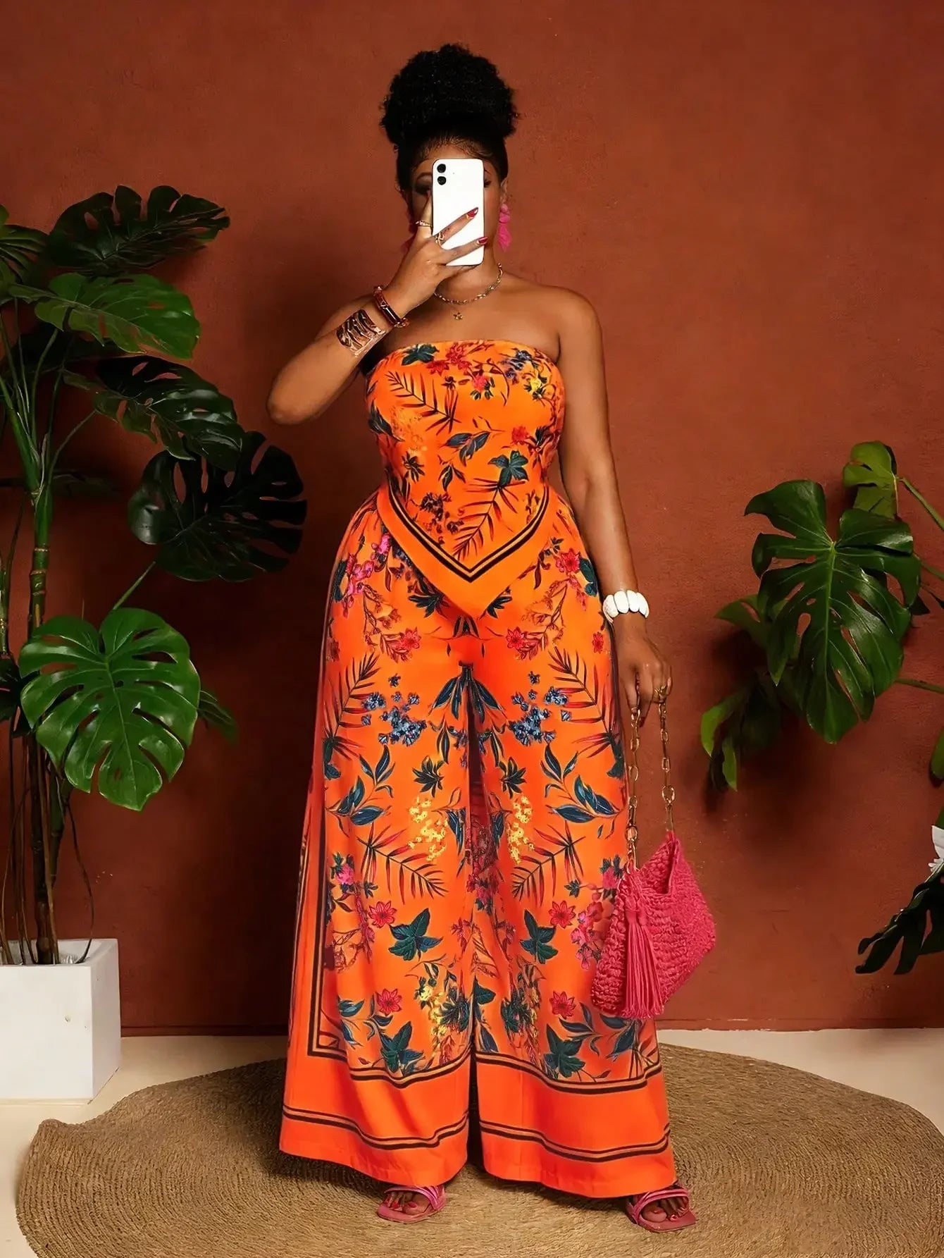 Floral Bandeau Top & Wide Leg Pants Set