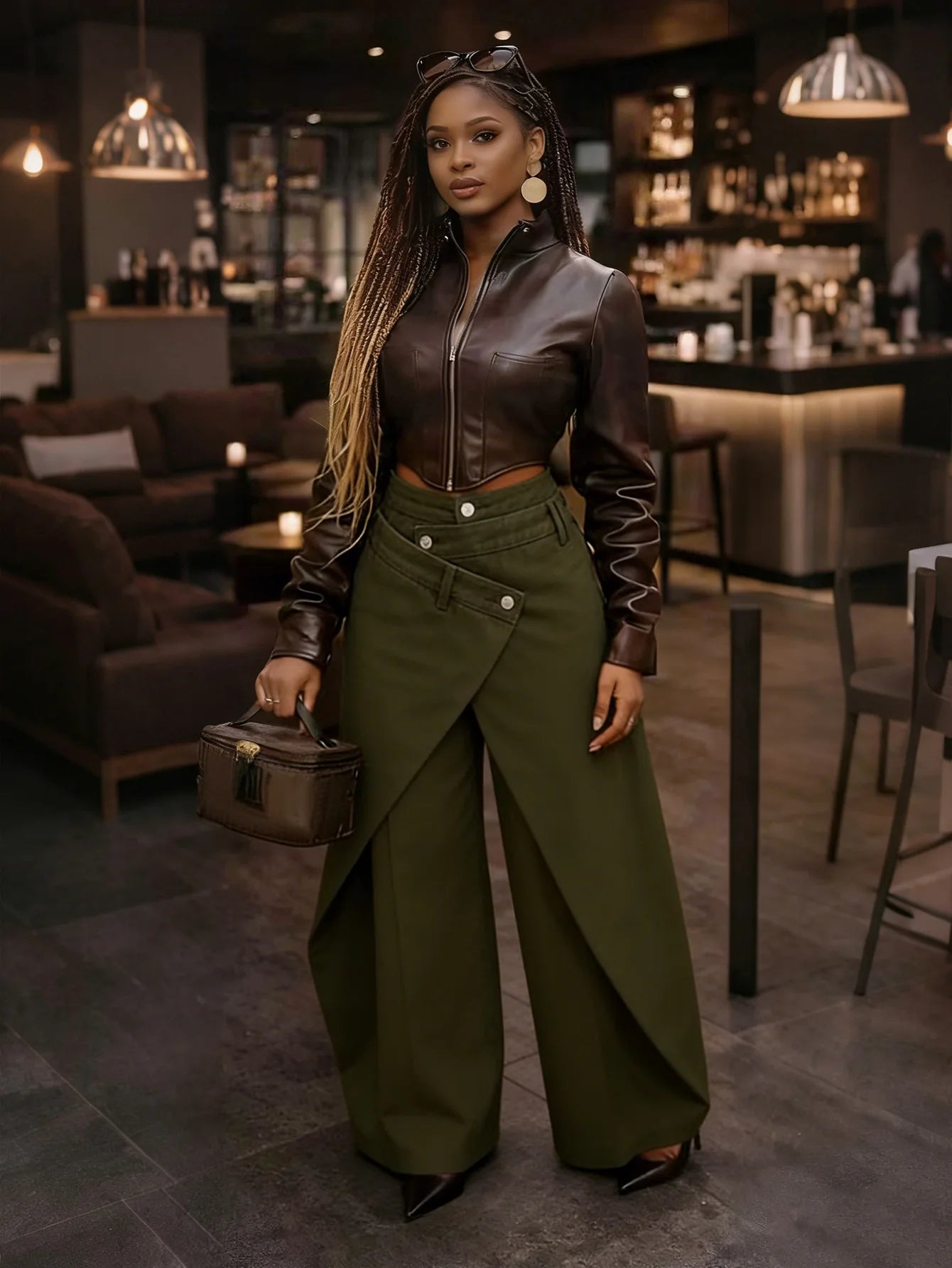 Vintage Asymmetrical Wrap Overlap Washed Denim