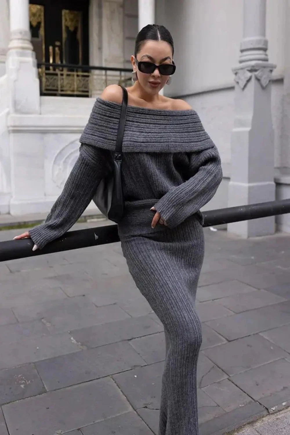 Winter Knitted Two Piece Set Elegant Off Shoulder Sweater Pullover Top Slim Skirt Suit aliexpress