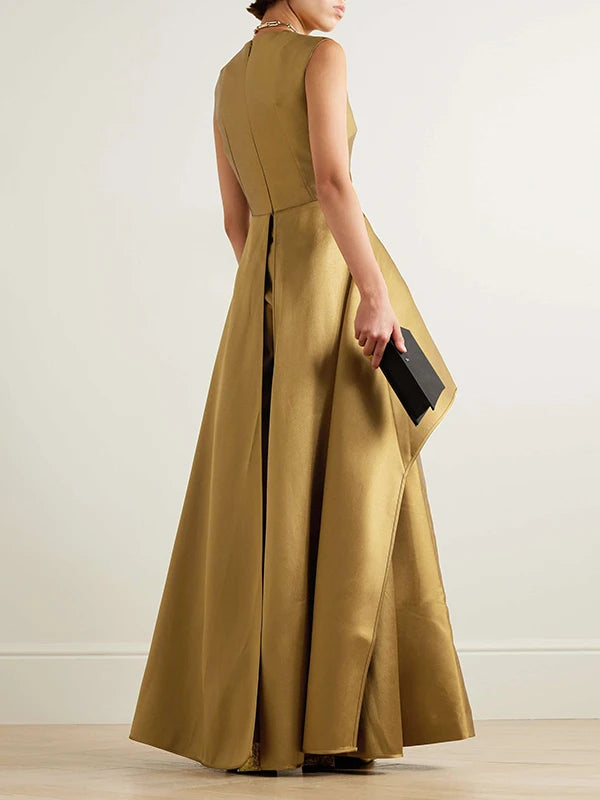 Bronze Wrap Layered Waist Evening Jumpsuit