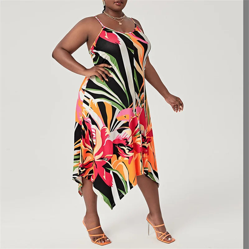 Wave Print Handkerchief Hem Maxi Dress - Toshe Women's Fashions