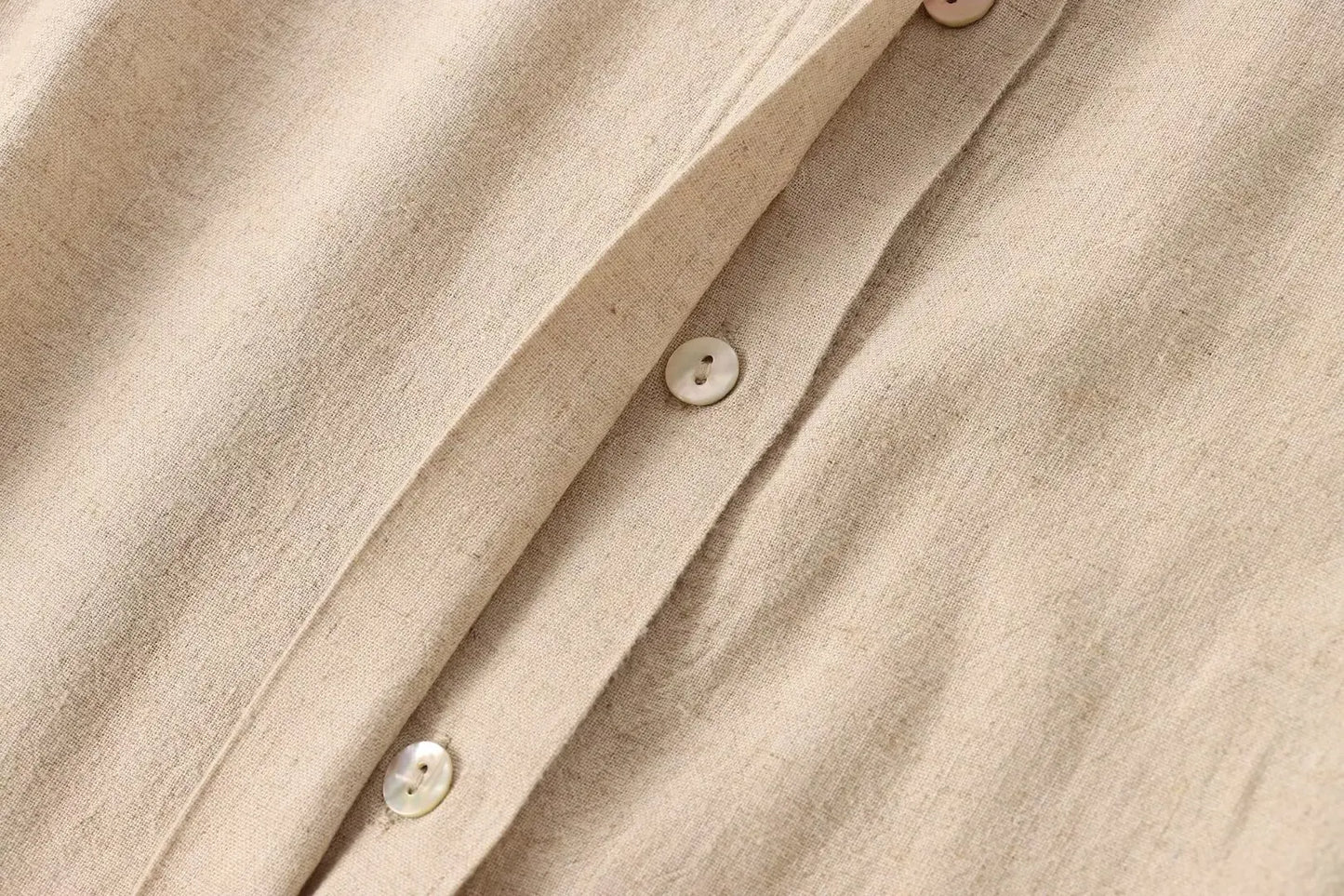 Linen Collared Single-Breasted Shirt & Pocketed Wide Leg Pant Set