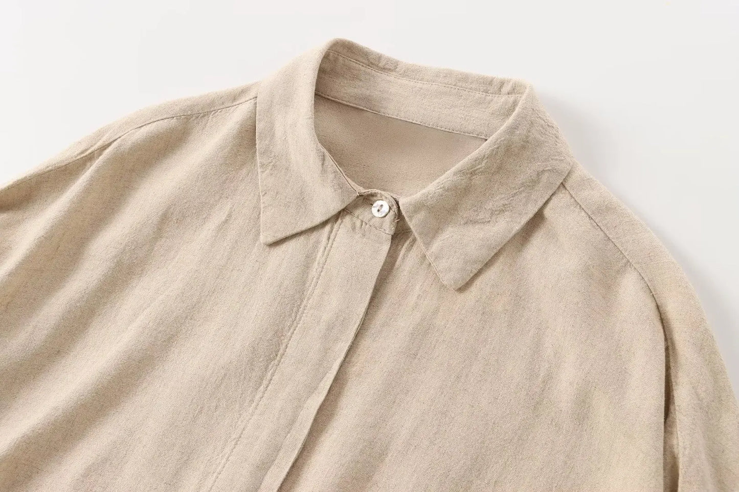 Linen Collared Single-Breasted Shirt & Pocketed Wide Leg Pant Set