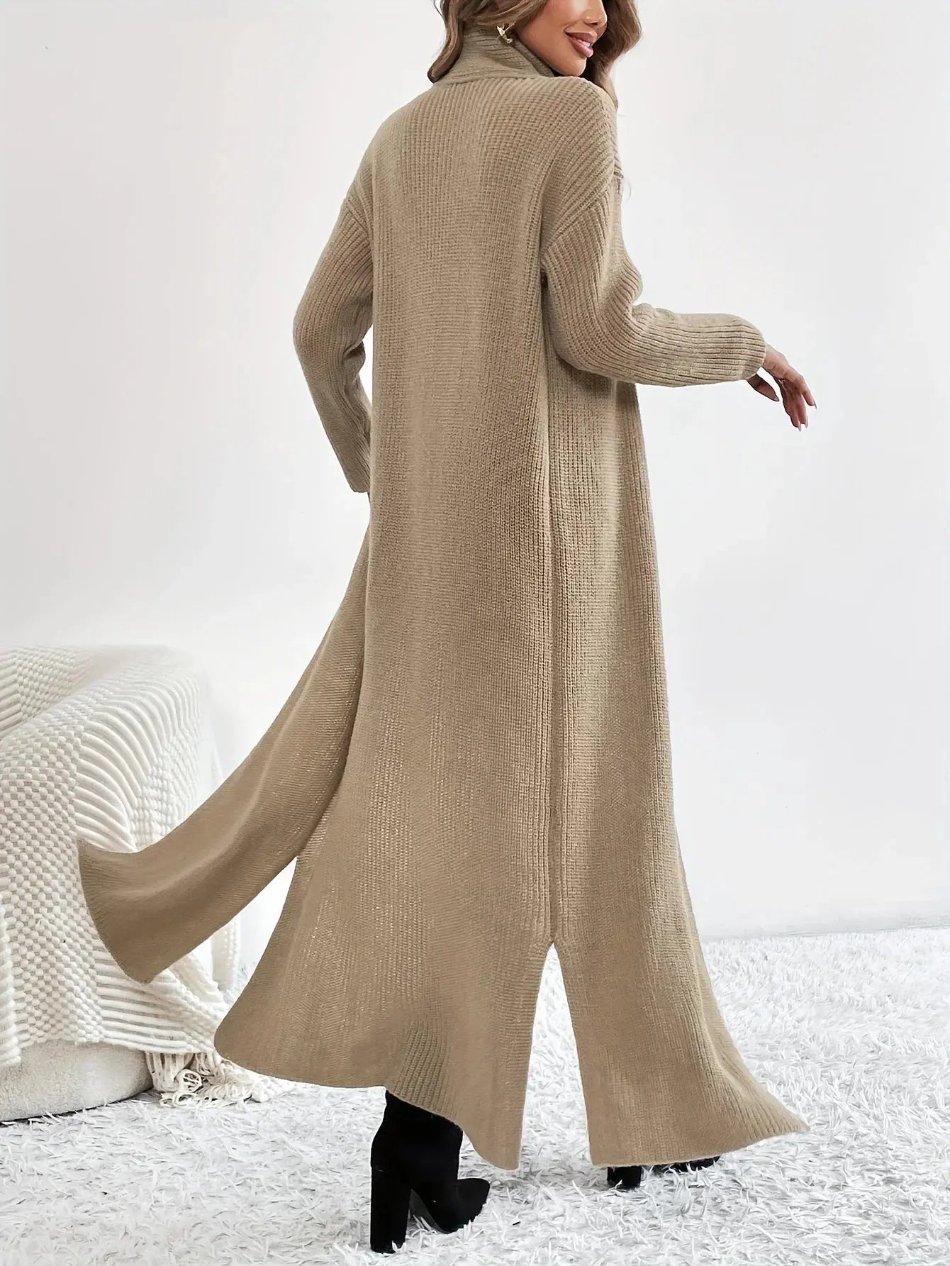 Knit Turtleneck Split Hem Maxi Dress Toshe Women's Fashions