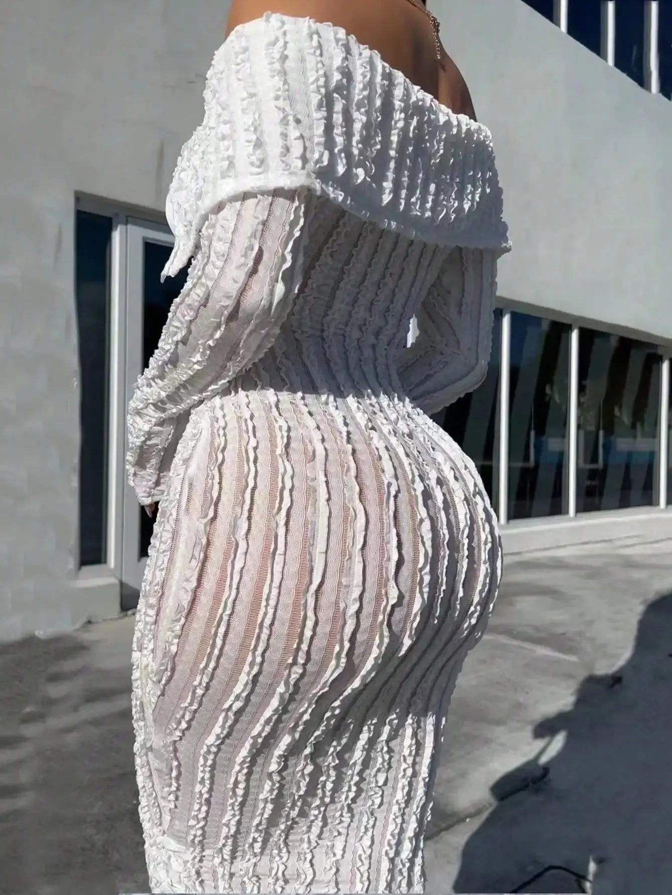 Women Elegant Off Shoulder Dress Long Sleeve Button Down High Split Bodycon Dress Prom Evening Party Toshe Women's Fashions