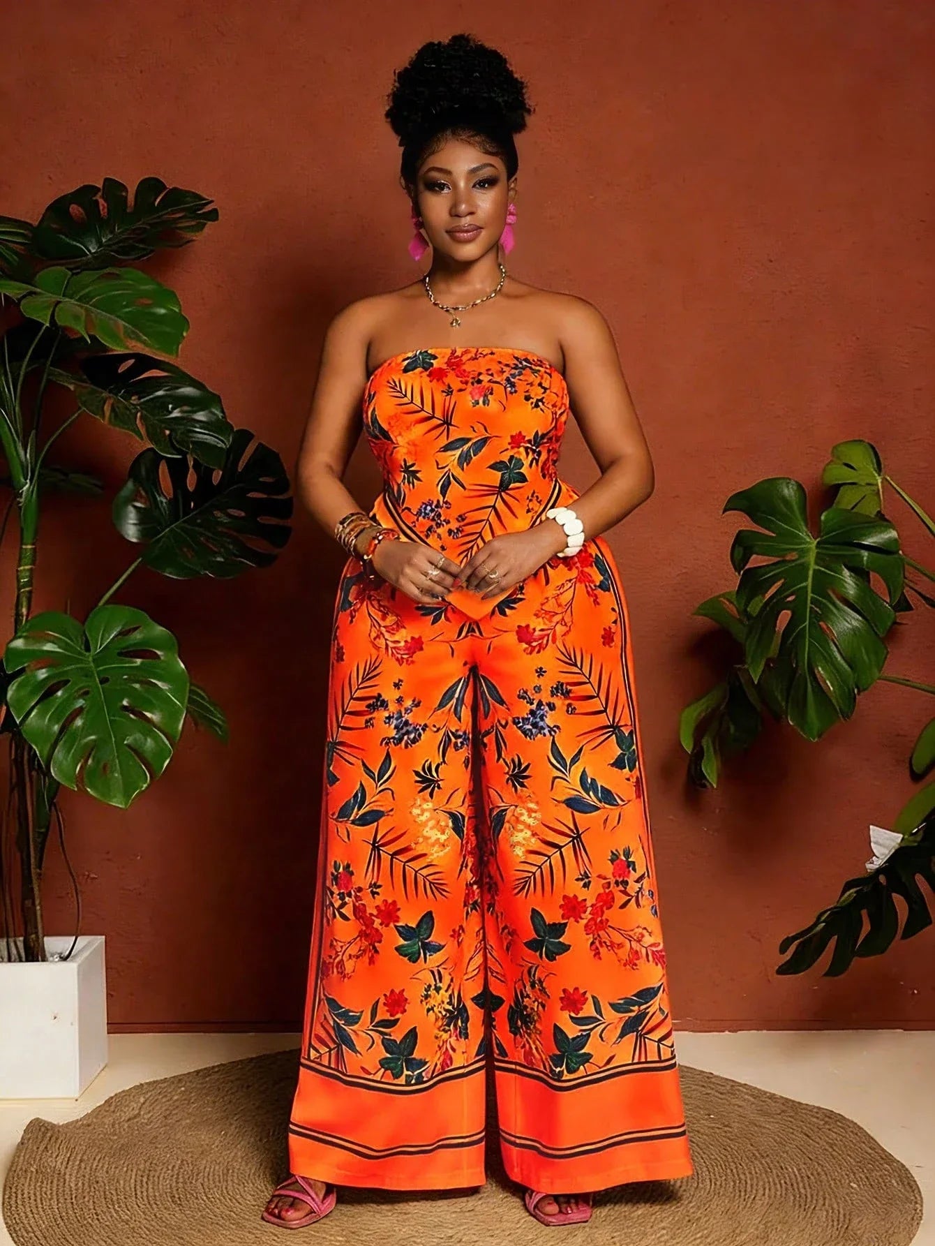 Floral Bandeau Top & Wide Leg Pants Set
