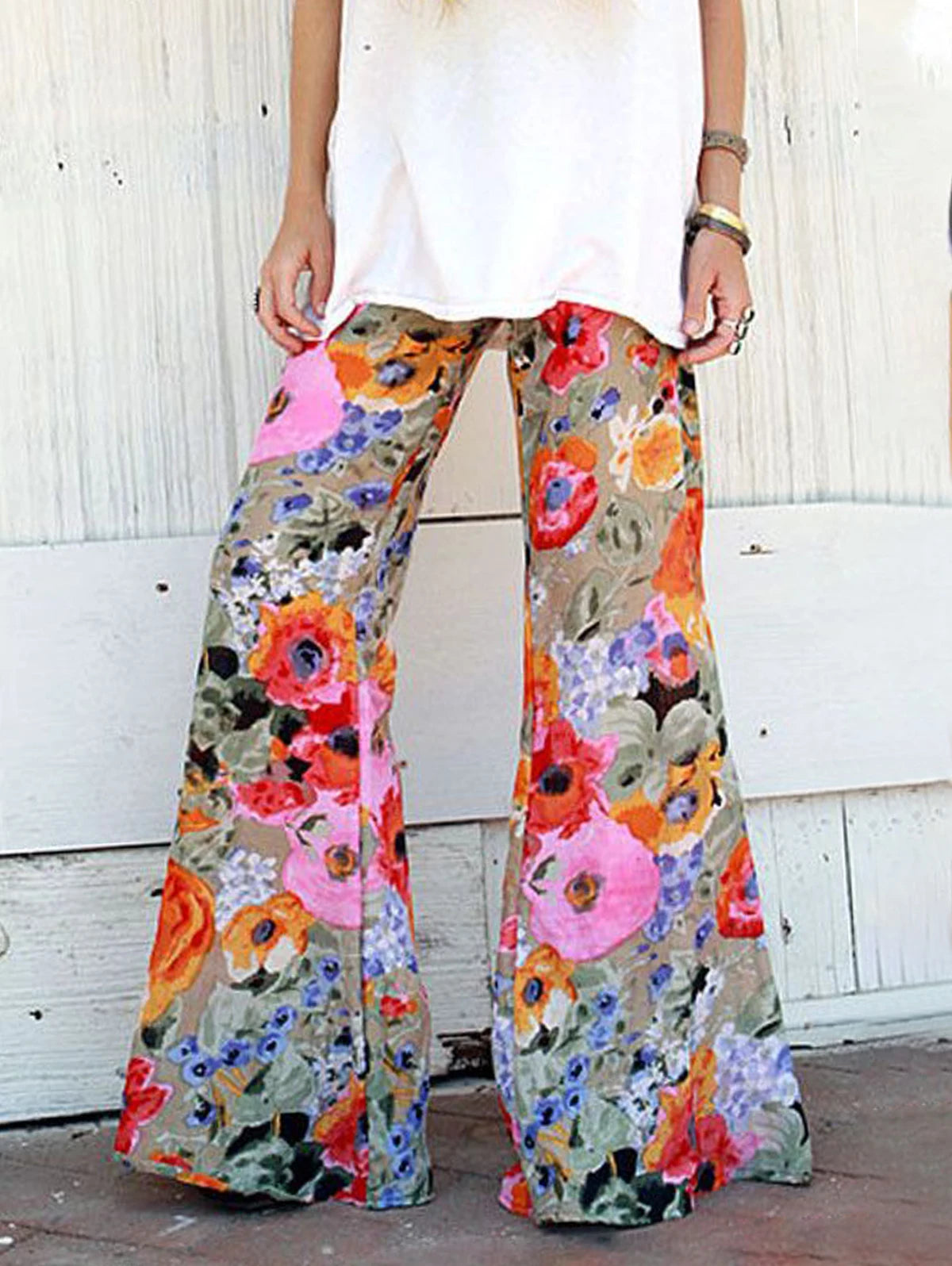 Floral Print Wide Leg Trouser - Toshe Women's Fashions