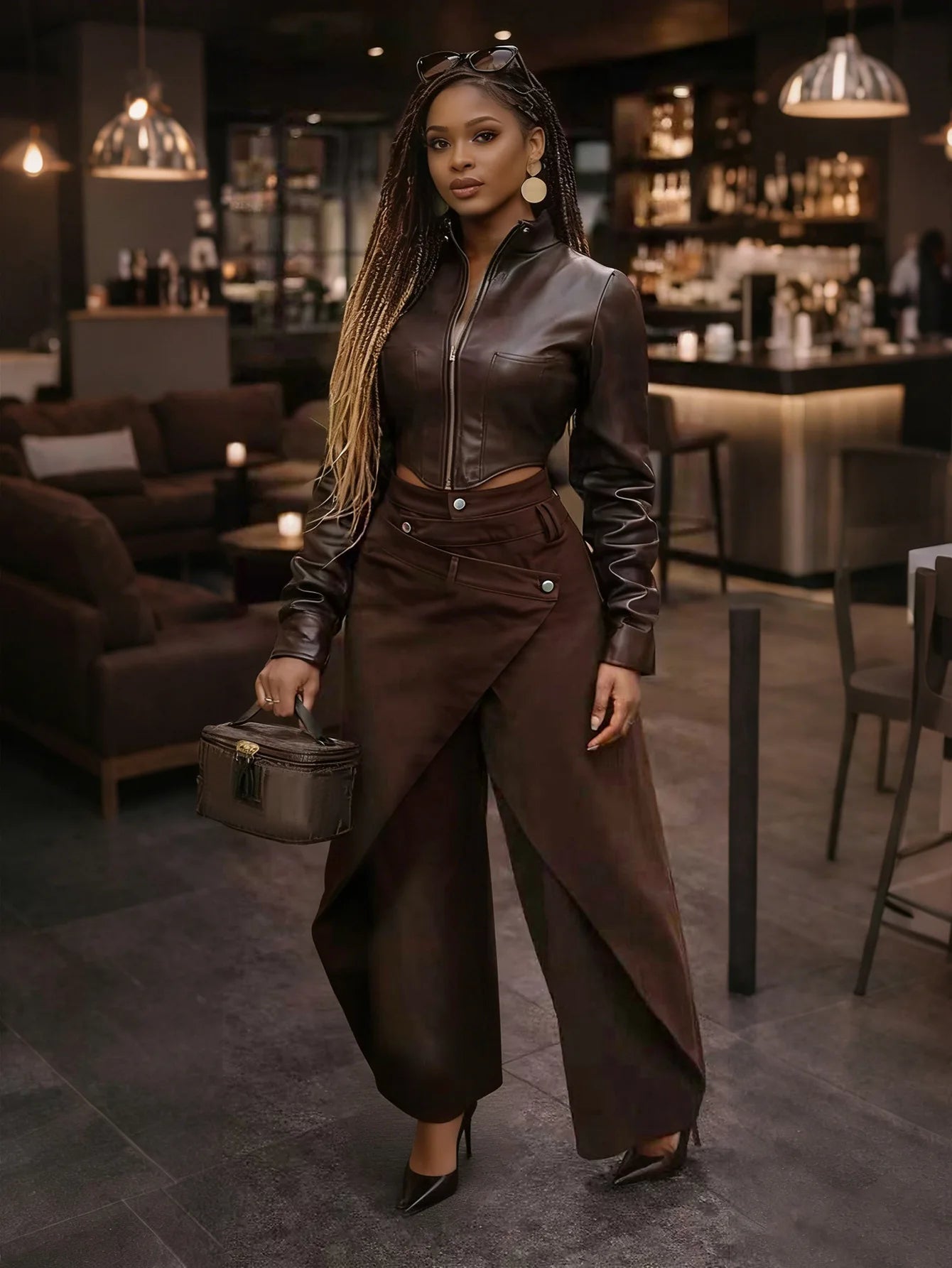 Vintage Asymmetrical Wrap Overlap Washed Denim