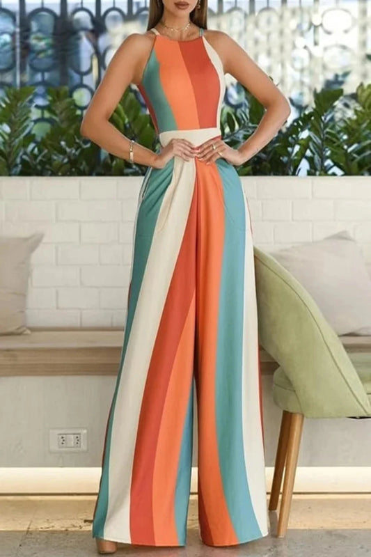 Colorblock Sleeveless Wide Leg Jumpsuit