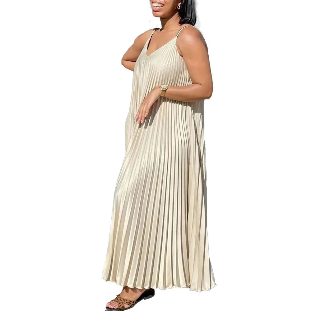 Spaghetti Strap Pleated Slip Dress - Toshe Women's Fashions