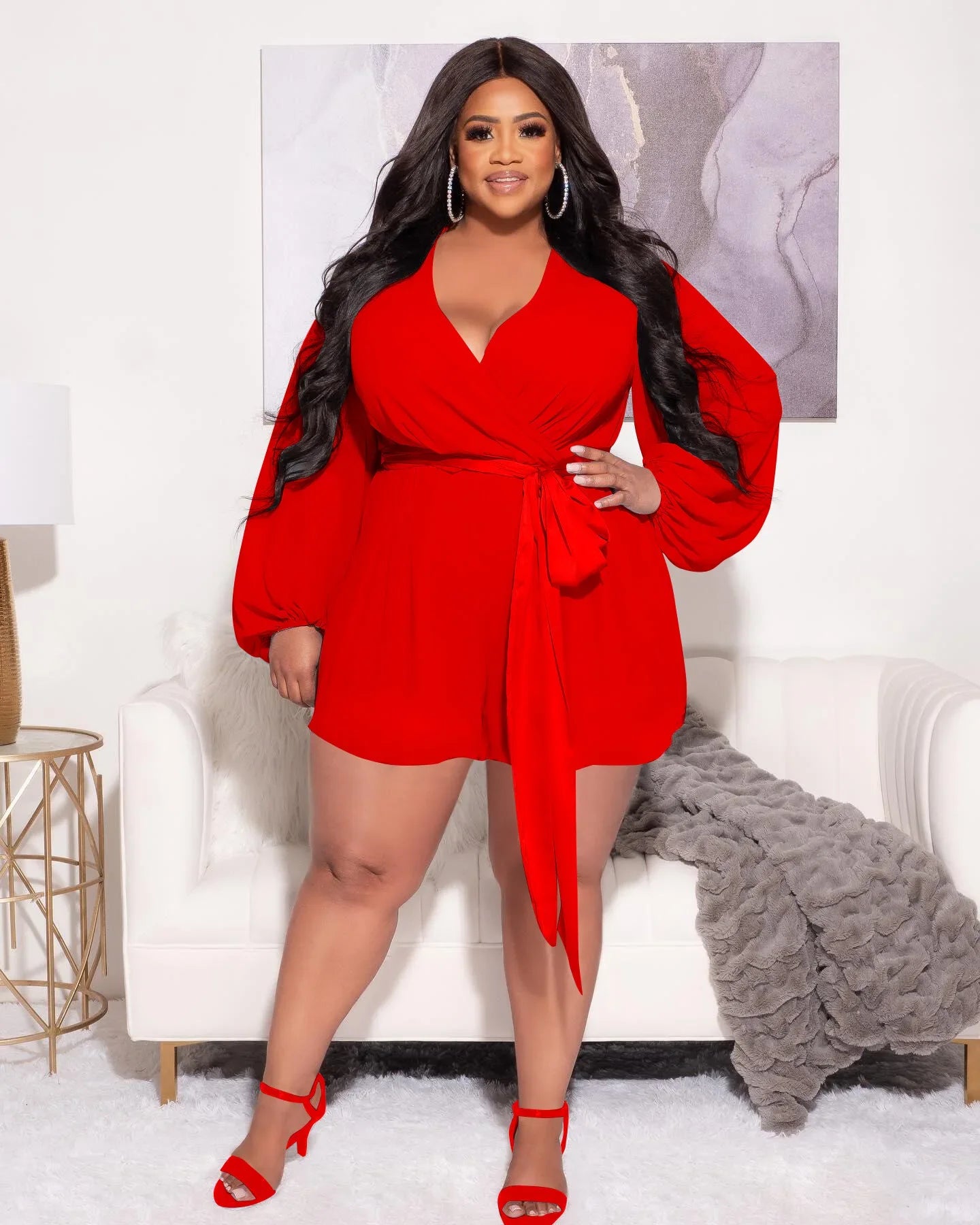 Chiffon V-Neck Belted Romper